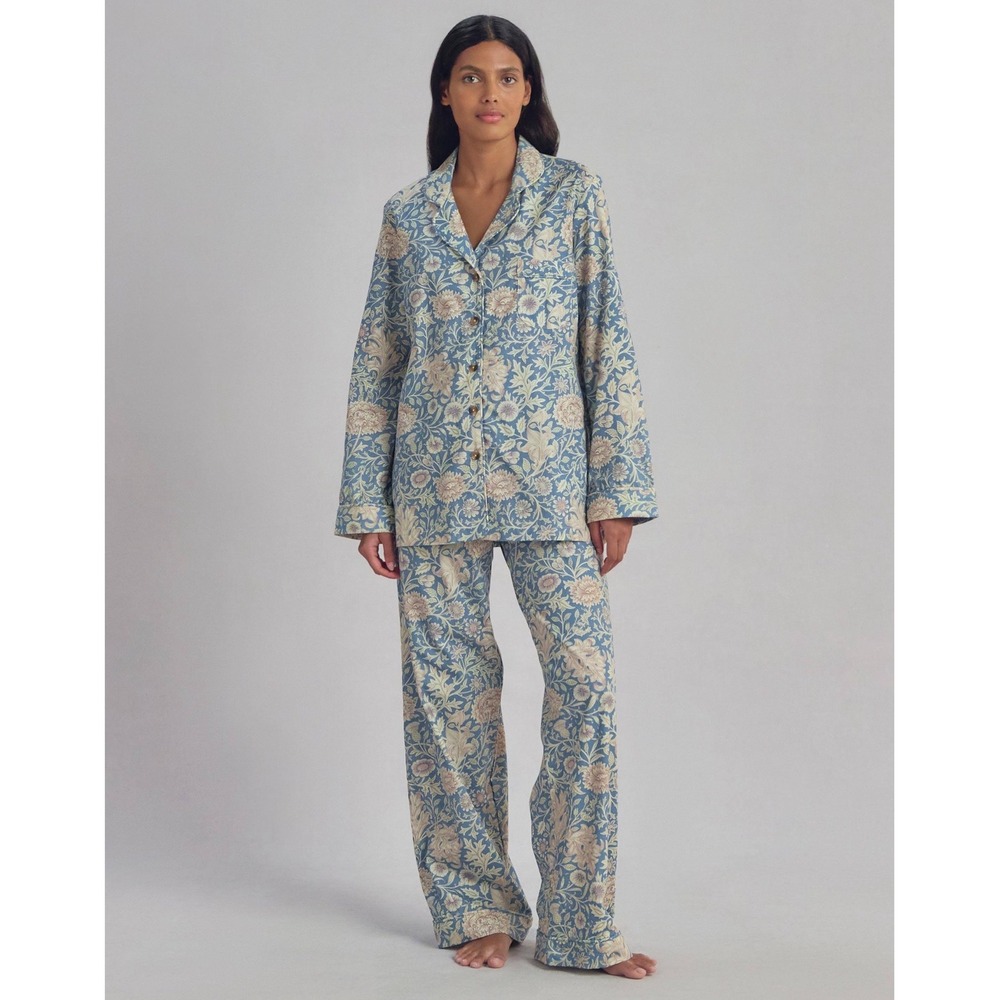 Piglet in Bed x Morris & Co Webbs Blue Cotton Pajama Set Double Bough Floral M